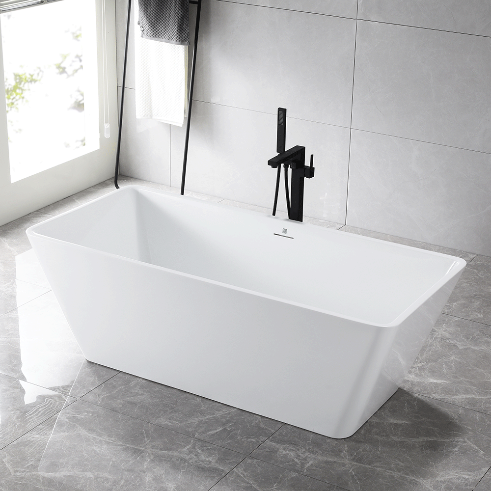 “SanSiro Trigoso59CAJ” 59 x 30 inch Center Drain Variable Speed “Heated Air Jetted” Freestanding Acrylic Bathtub