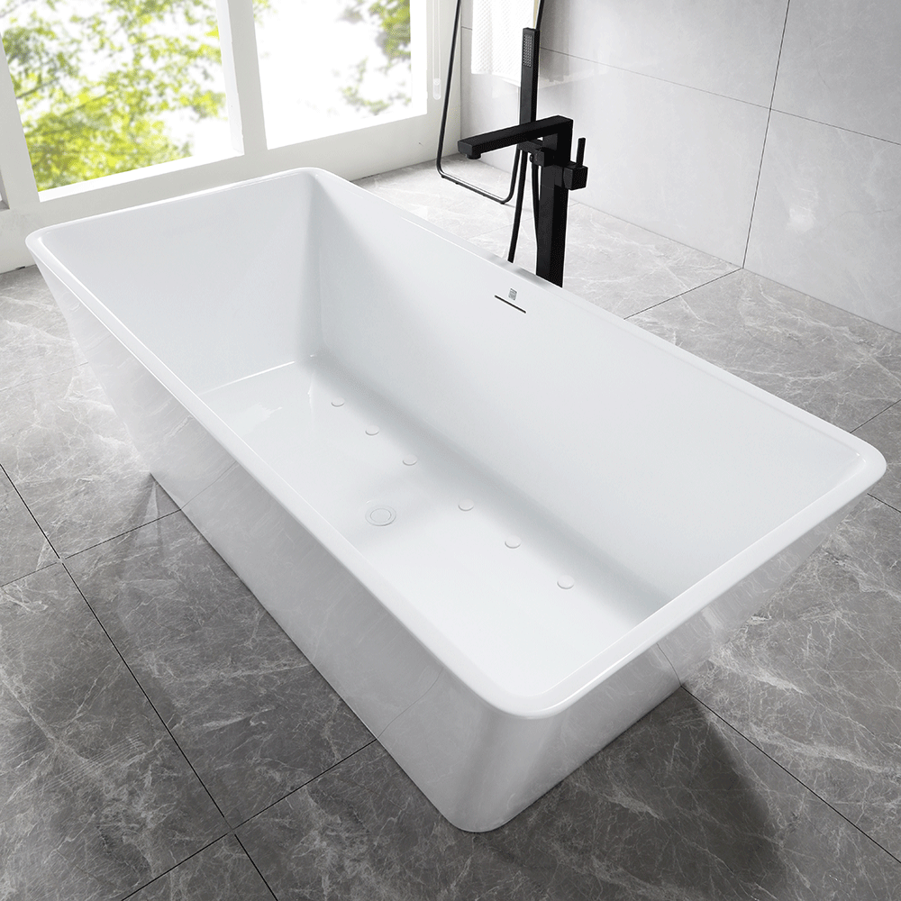 “SanSiro Trigoso67CAJ” 67 x 31 inch Center Drain Variable Speed “Heated Air Jetted” Freestanding Acrylic Bathtub