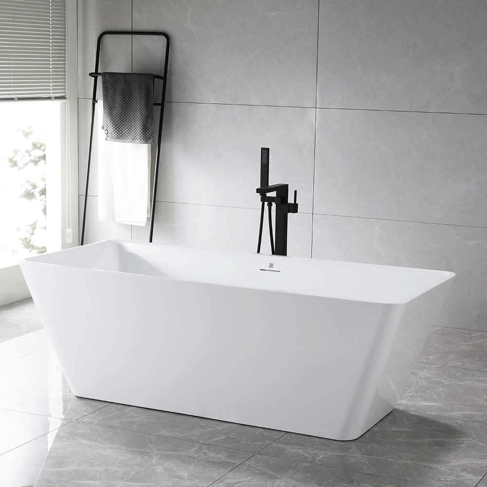 “SanSiro Trigoso59CAJ” 59 x 30 inch Center Drain Variable Speed “Heated Air Jetted” Freestanding Acrylic Bathtub
