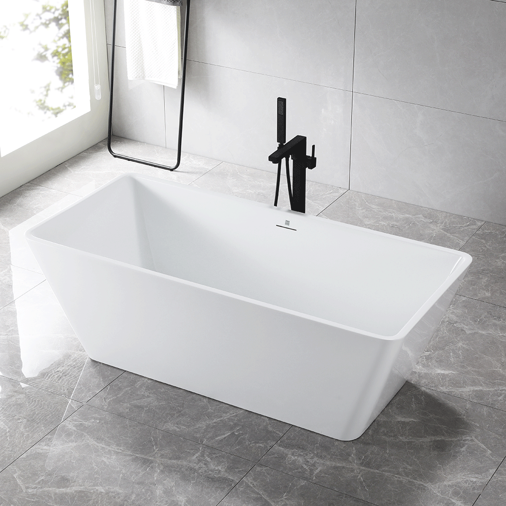 “SanSiro Trigoso67CAJ” 67 x 31 inch Center Drain Variable Speed “Heated Air Jetted” Freestanding Acrylic Bathtub