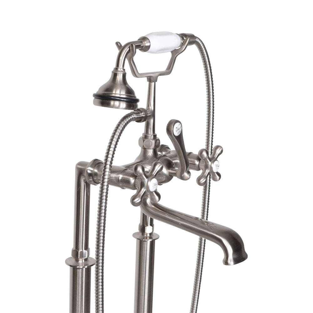 “Victoriana Freestanding British Telephone Style Tub Faucet” in Brushed Nickel