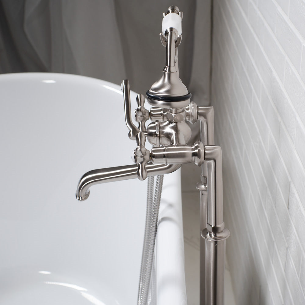 “Victoriana Freestanding British Telephone Style Tub Faucet” in Brushed Nickel