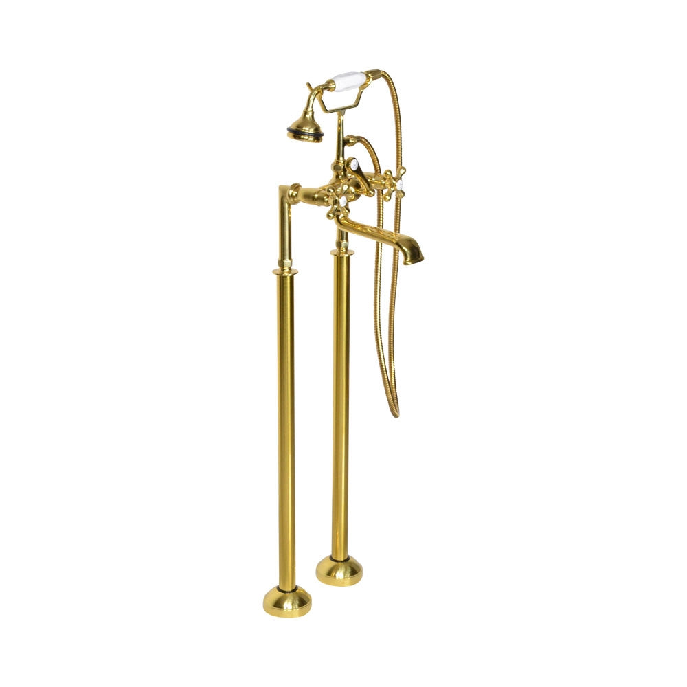 “Victoriana Freestanding British Telephone Style Tub Faucet” in Brushed Brass