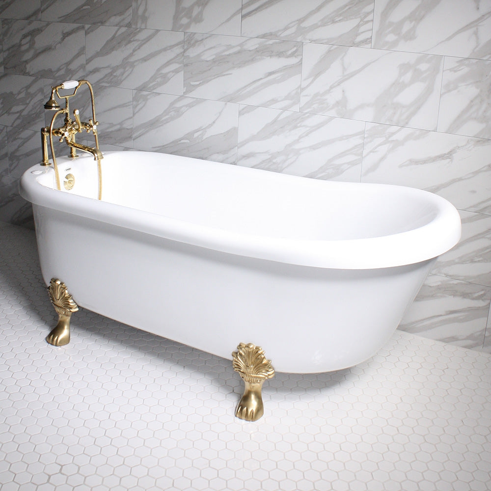 “SanSiro SS73W” 73 Inch “Water Jetted” Single Slipper Clawfoot Tub Package