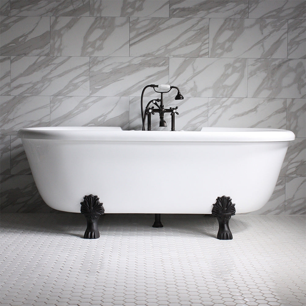 “SanSiro SS75A” 75 Inch “Variable Speed Warmed Air Jetted” Double  Ended Acrylic Clawfoot Tub Package