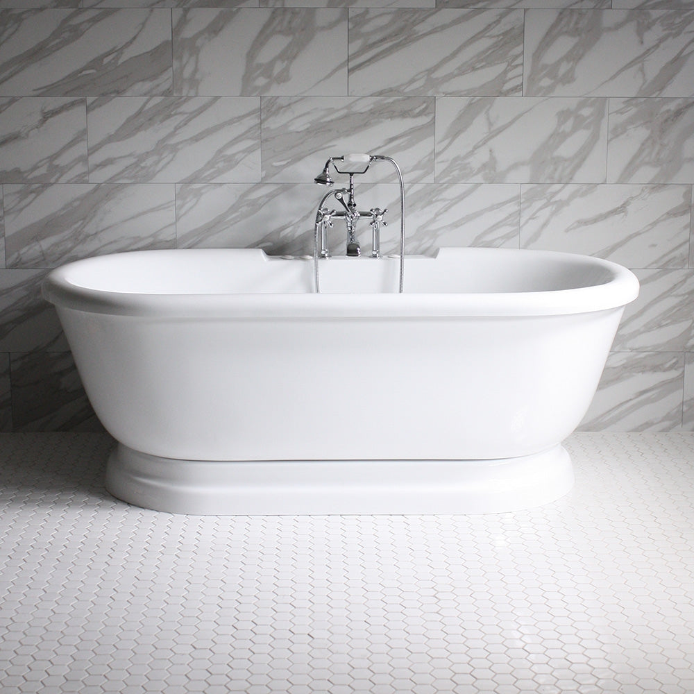 “SanSiro SS75PDA” 75 Inch “Variable Speed Warmed Air Jetted” Double Ended Acrylic Pedestal Tub Package