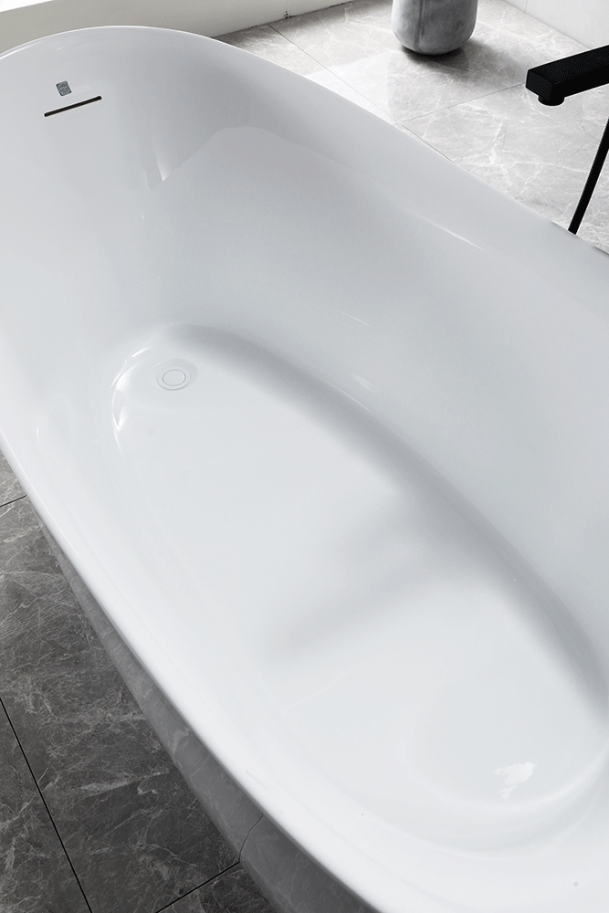 “SanSiro Spa-Soaker Antium67EWH” 67 x 32 inch End Drain Acrylic Freestanding Tub with Water Heater