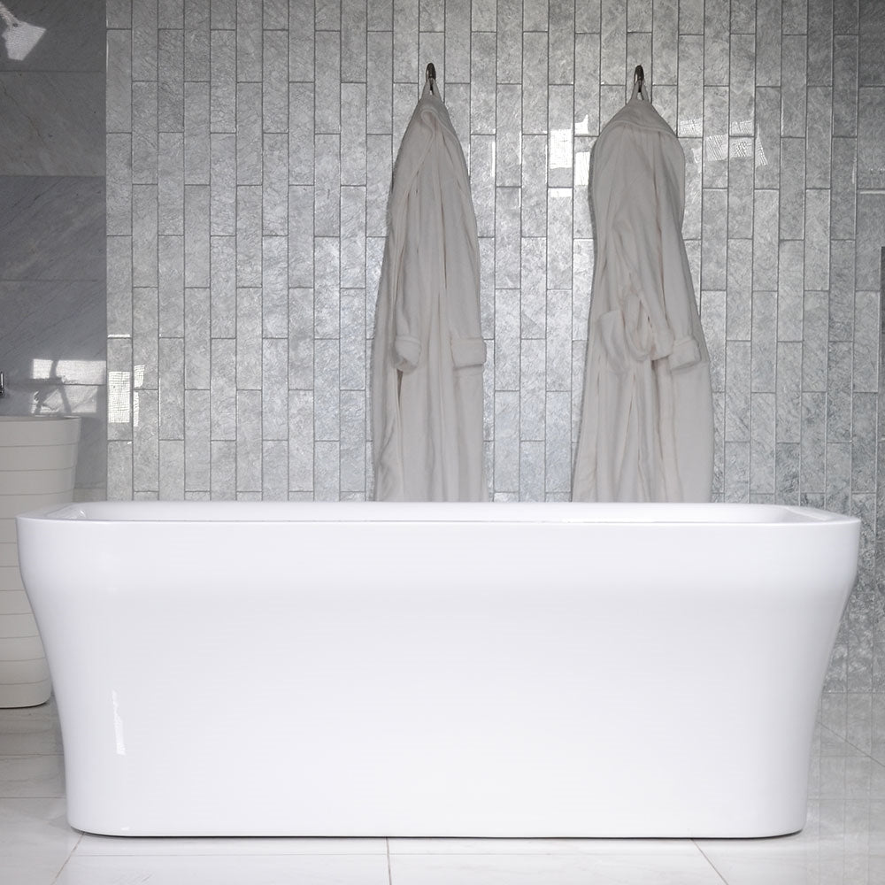 “SanSiro Non-Jetted Water Heated Eclipse-SM67WHC” Center Drain Acrylic Freestanding Soaker Tub