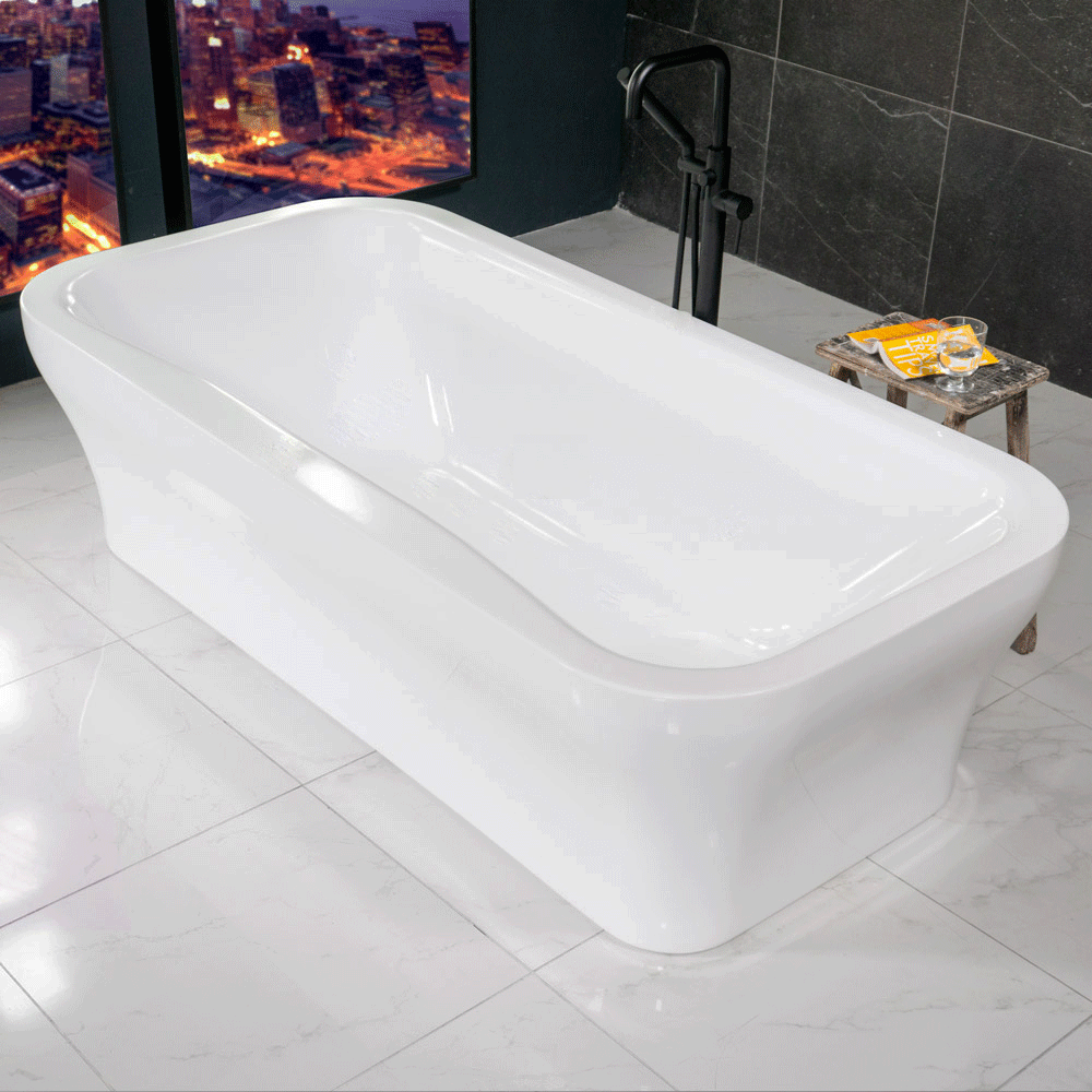 “SanSiro Non-Jetted Water Heated Eclipse-SM79WHC” Center Drain Acrylic Freestanding Soaker Tub
