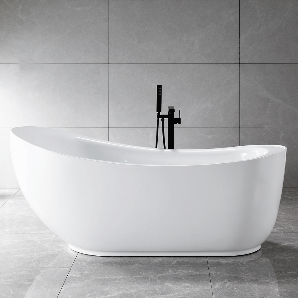 “SanSiro Non-Jetted Water Heated Feronia71EWH” 71 x 35 inch End Drain Acrylic Freestanding Soaker Tub