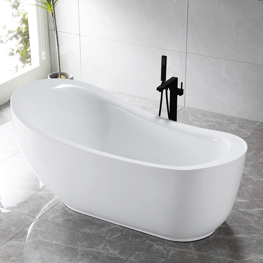 “SanSiro Non-Jetted Water Heated Feronia71EWH” 71 x 35 inch End Drain Acrylic Freestanding Soaker Tub
