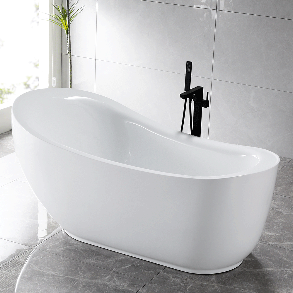 “SanSiro Non-Jetted Water Heated Feronia71EWH” 71 x 35 inch End Drain Acrylic Freestanding Soaker Tub