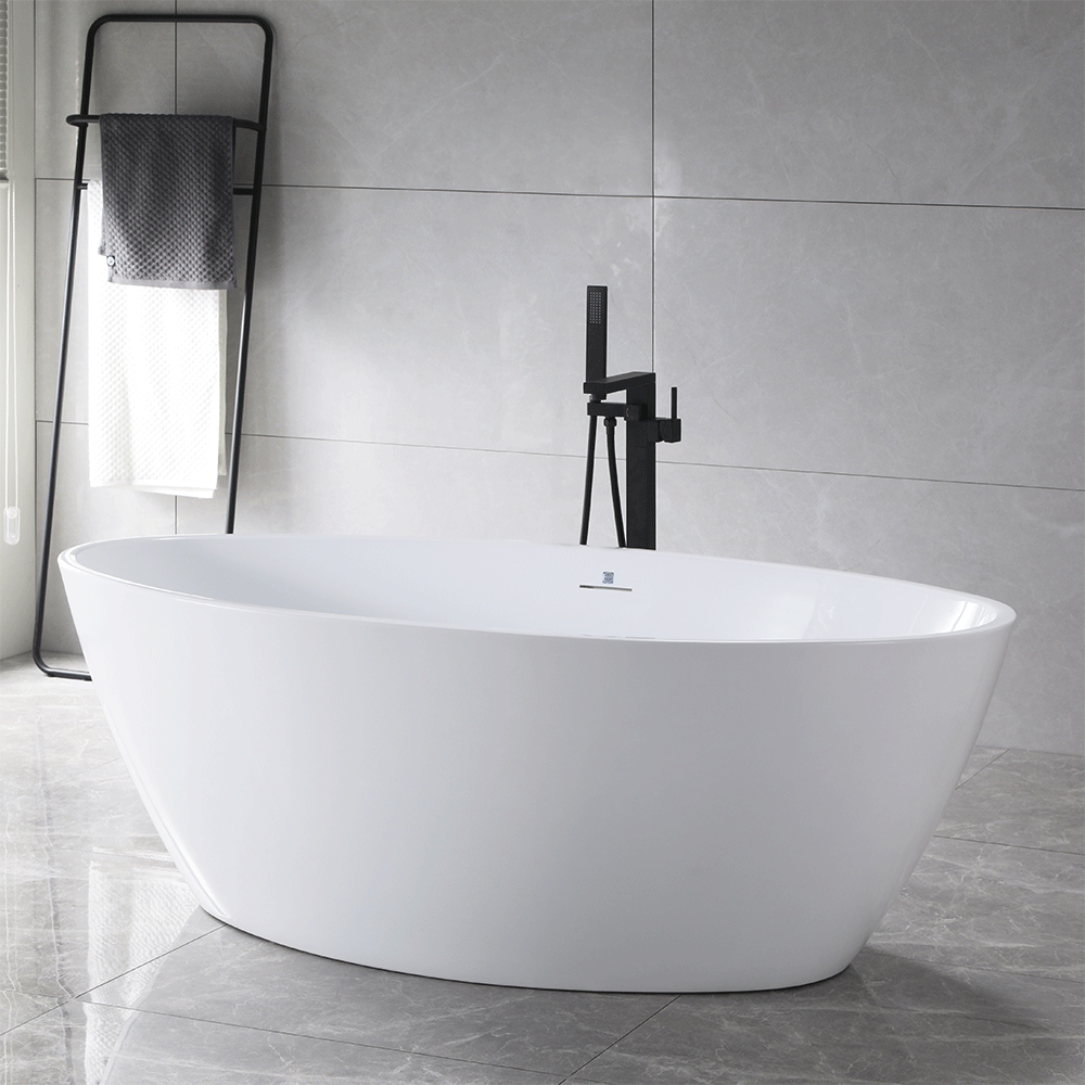 “SanSiro Lorium65C” 65x 36 inch Center Drain Gloss White Acrylic Freestanding Soaker Bathtub and Drain