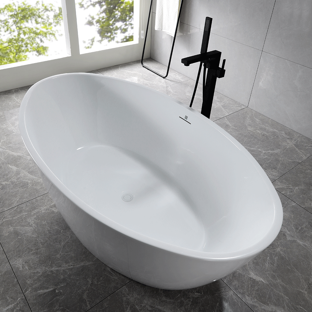 “SanSiro Lorium65C” 65x 36 inch Center Drain Gloss White Acrylic Freestanding Soaker Bathtub and Drain