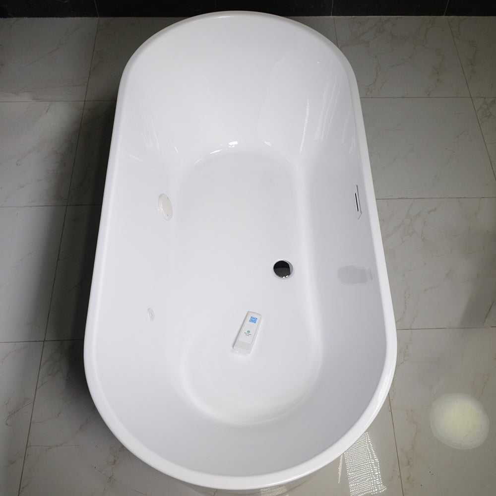 “SanSiro Non-Jetted Water Heated Napoli67CWH” 67 x 32 inch Center Back Drain Acrylic Freestanding Soaker Tub