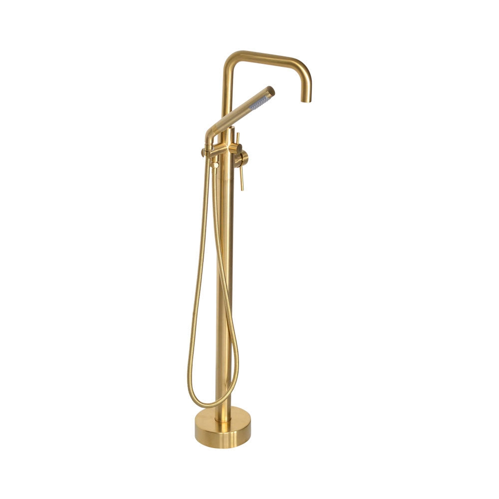 “The Waterlands No.017BB” Freestanding Floor Mounted Tub Faucet in Brushed Brass