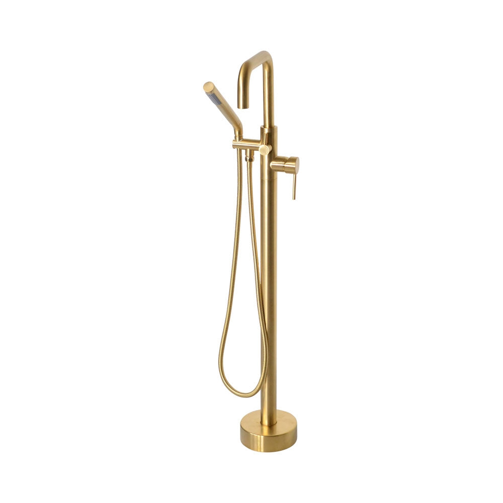 “The Waterlands No.017BB” Freestanding Floor Mounted Tub Faucet in Brushed Brass