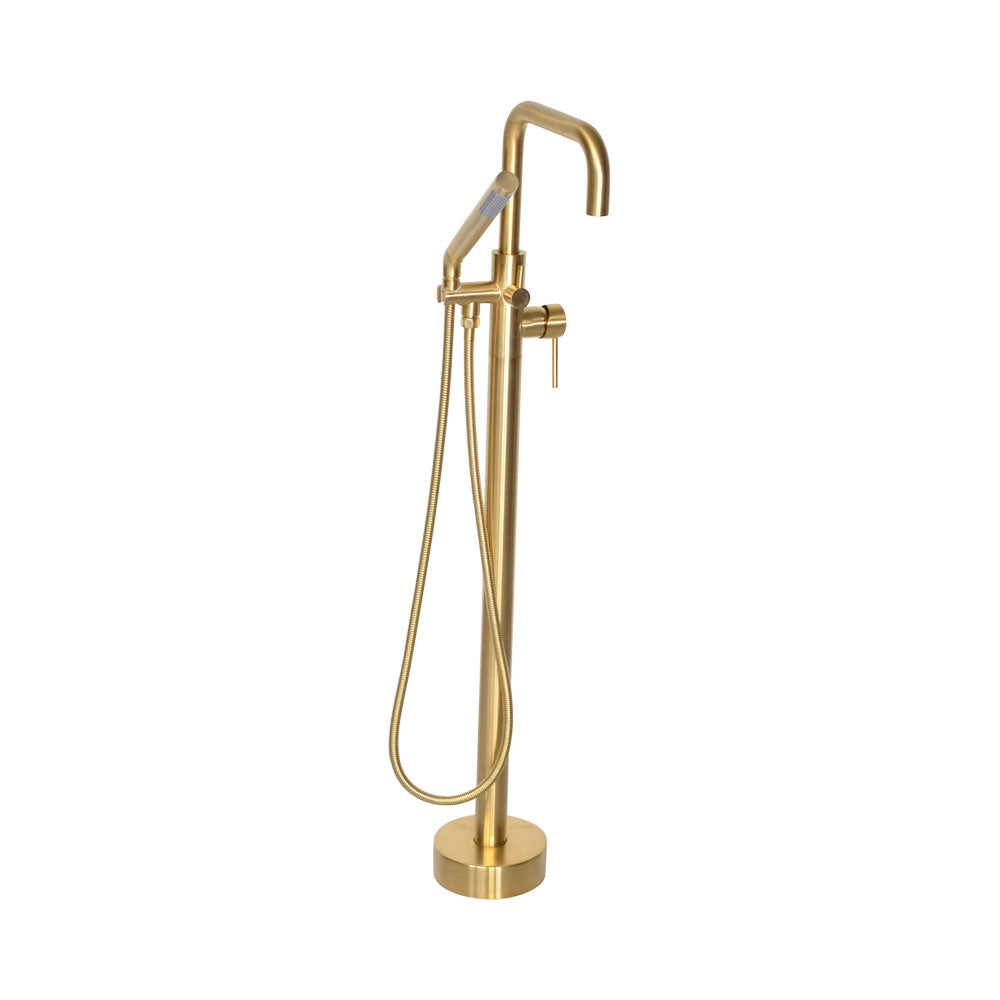 “The Waterlands No.017BB” Freestanding Floor Mounted Tub Faucet in Brushed Brass