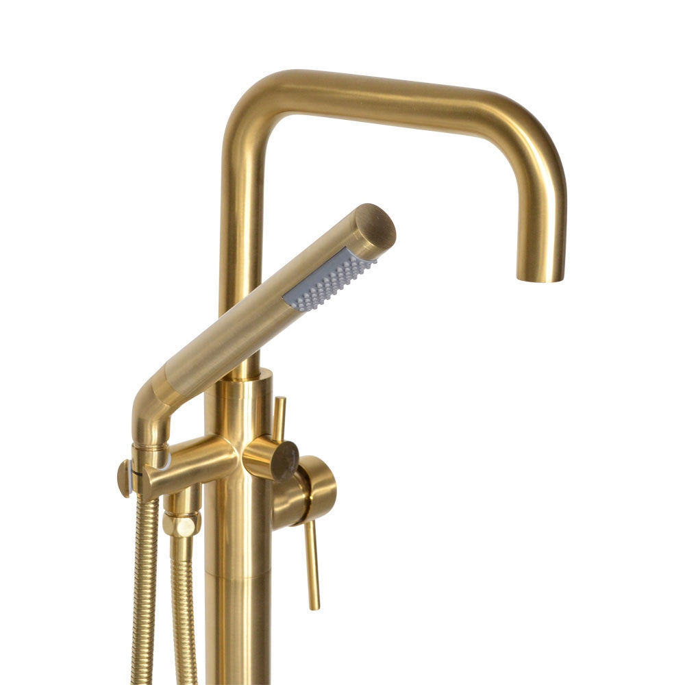 “The Waterlands No.017BB” Freestanding Floor Mounted Tub Faucet in Brushed Brass