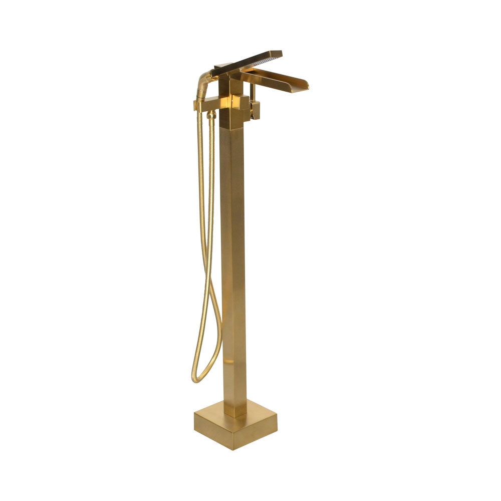 “The Waterlands No.041BB” Freestanding Floor Mounted Tub Faucet in Brushed Brass