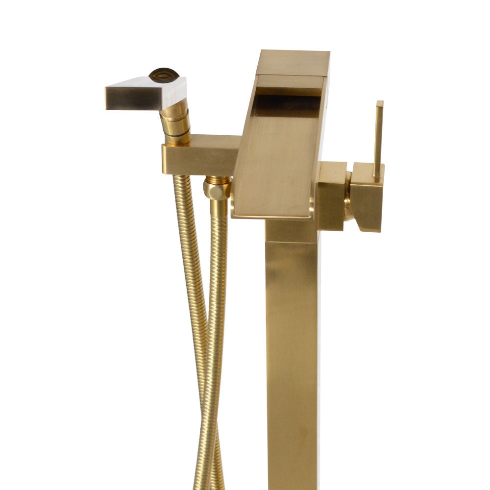 “The Waterlands No.041BB” Freestanding Floor Mounted Tub Faucet in Brushed Brass
