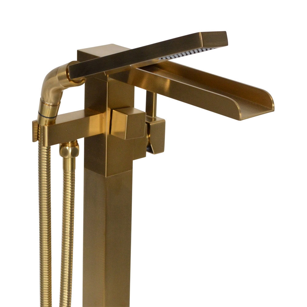 “The Waterlands No.041BB” Freestanding Floor Mounted Tub Faucet in Brushed Brass