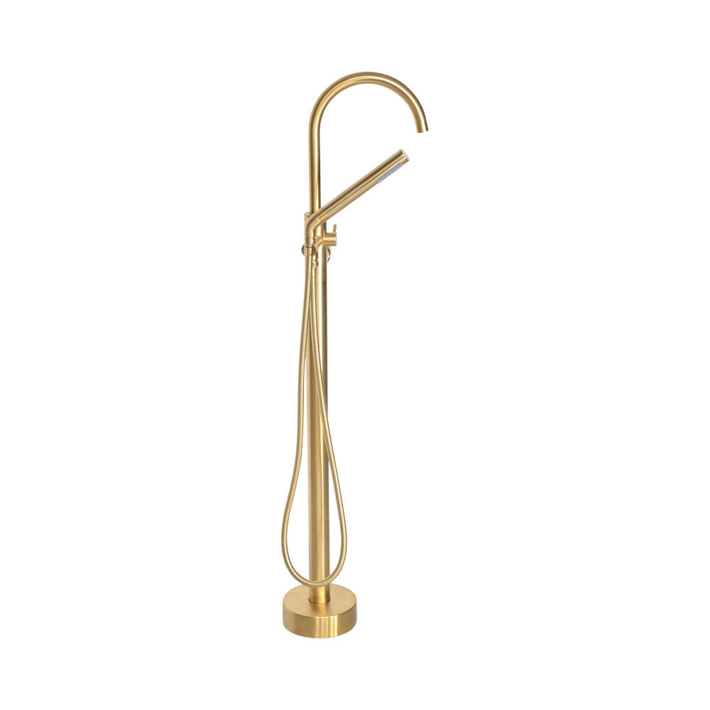 “The Waterlands No.172BB” Freestanding Floor Mounted Tub Faucet in Brushed Brass