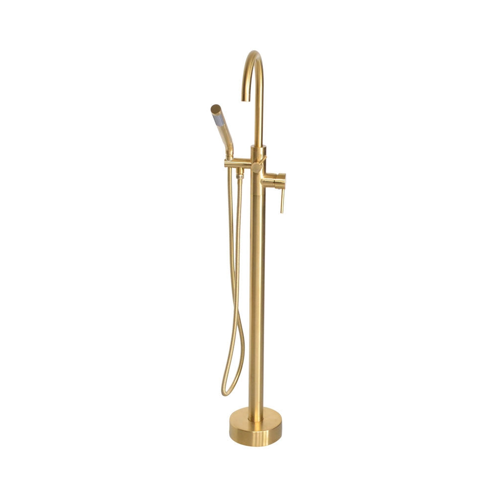 “The Waterlands No.172BB” Freestanding Floor Mounted Tub Faucet in Brushed Brass