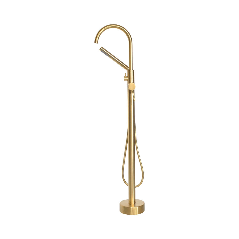 “The Waterlands No.172BB” Freestanding Floor Mounted Tub Faucet in Brushed Brass