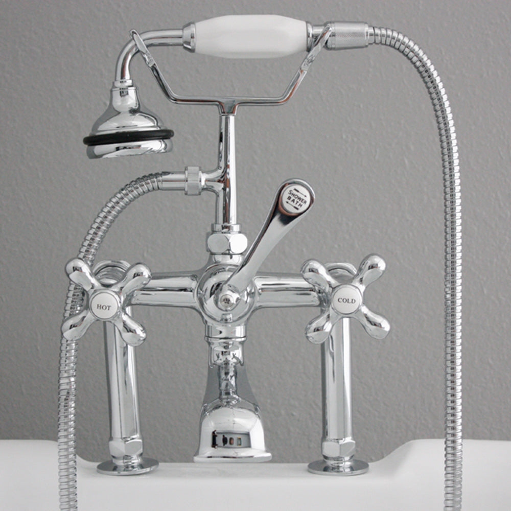 “Victoriana Deck Mounted British Telephone Style Tub Faucet” with Handheld Shower in Chrome