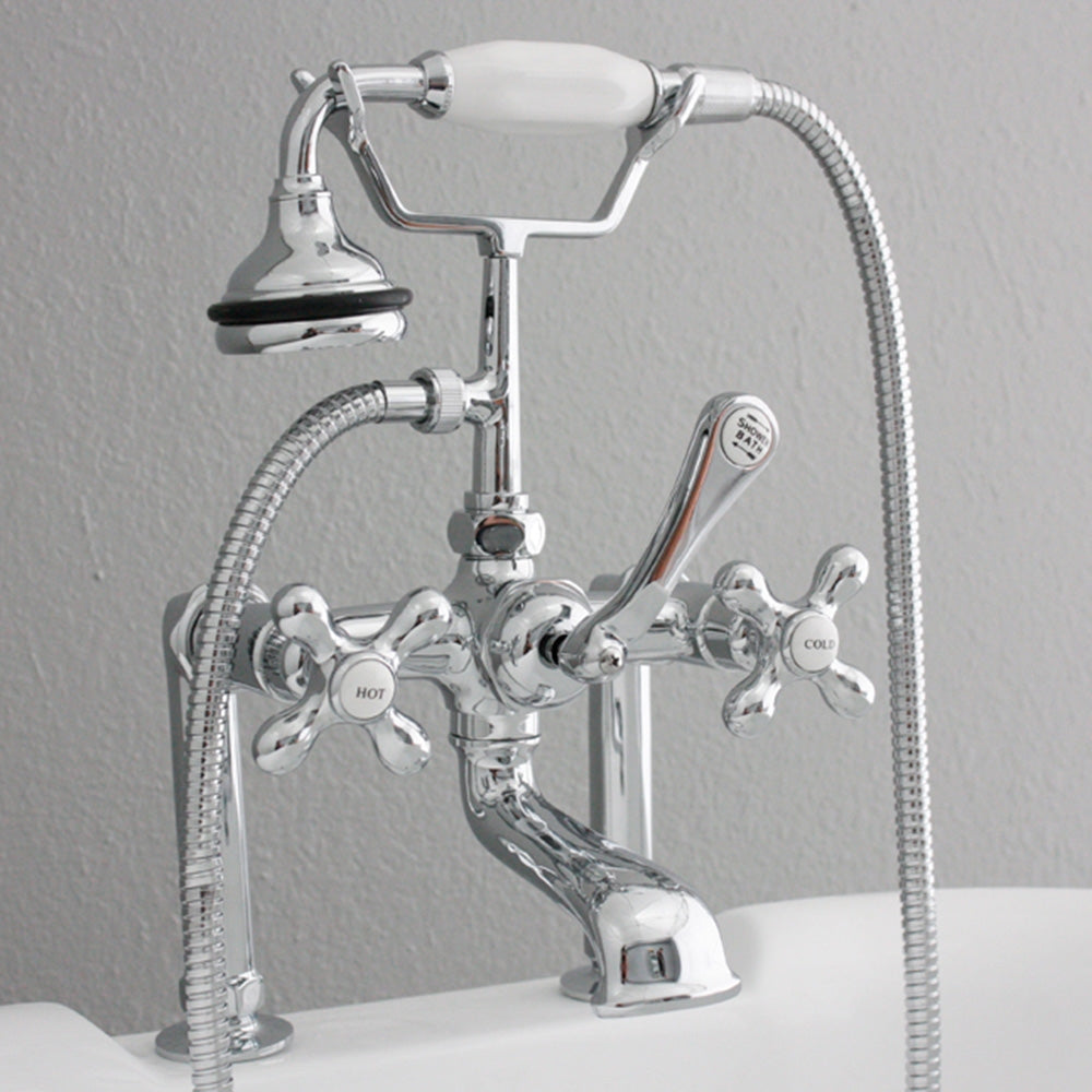 “Victoriana Deck Mounted British Telephone Style Tub Faucet” with Handheld Shower in Chrome