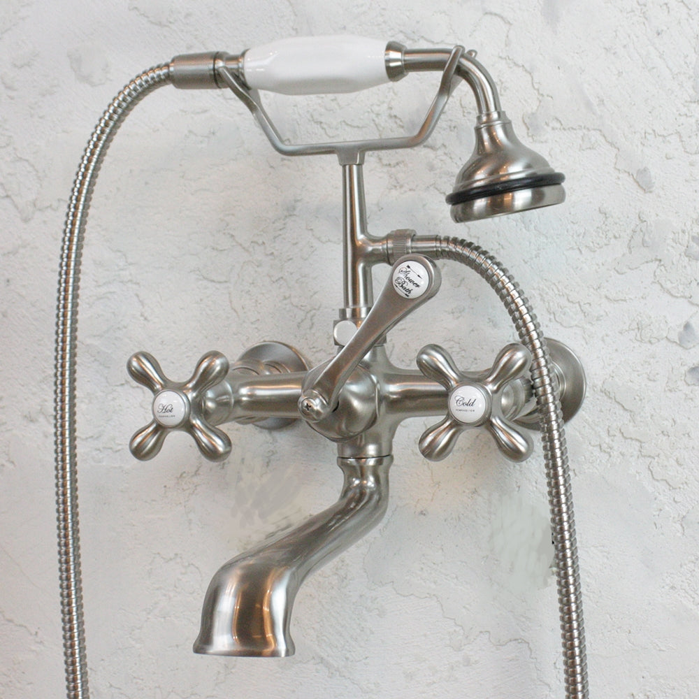 VF110TWMBN “Victoriana Wall Mount Tub Faucet” with Handheld Shower in Brushed Nickel