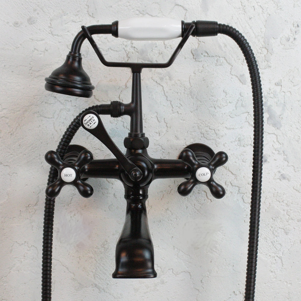 VF110TWMMB “Victoriana Wall Mount Tub Faucet” with Handheld Shower in Matte Black