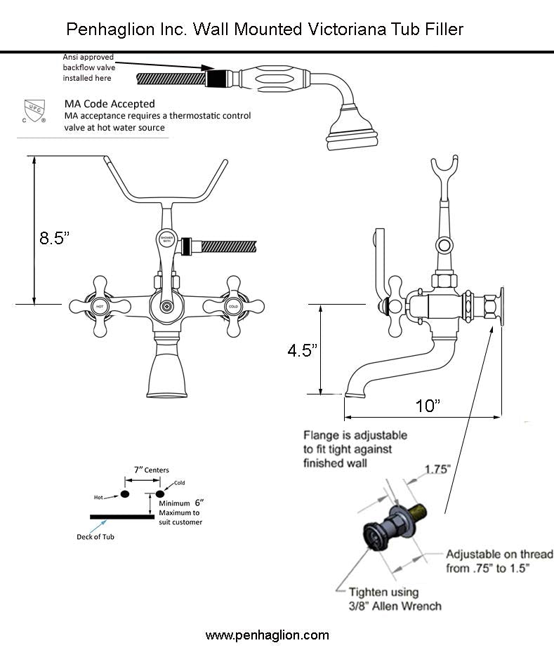 VF110TWMMB “Victoriana Wall Mount Tub Faucet” with Handheld Shower in Matte Black
