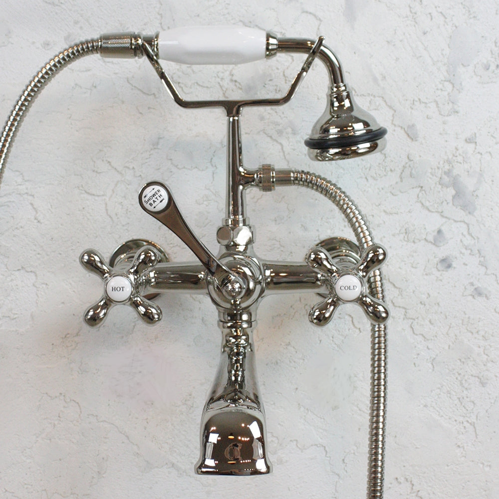 VF110TWMPN “Victoriana Wall Mount Tub Faucet” with Handheld Shower in Polished Nickel