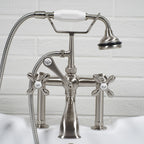 “Victoriana Deck Mounted British Telephone Style Tub Faucet” with Handheld Shower in Brushed Nickel
