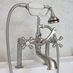 “Victoriana Deck Mounted British Telephone Style Tub Faucet” with Handheld Shower in Brushed Nickel
