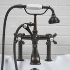 “Victoriana Deck Mounted British Telephone Style Tub Faucet” with Handheld Shower in Matte Black
