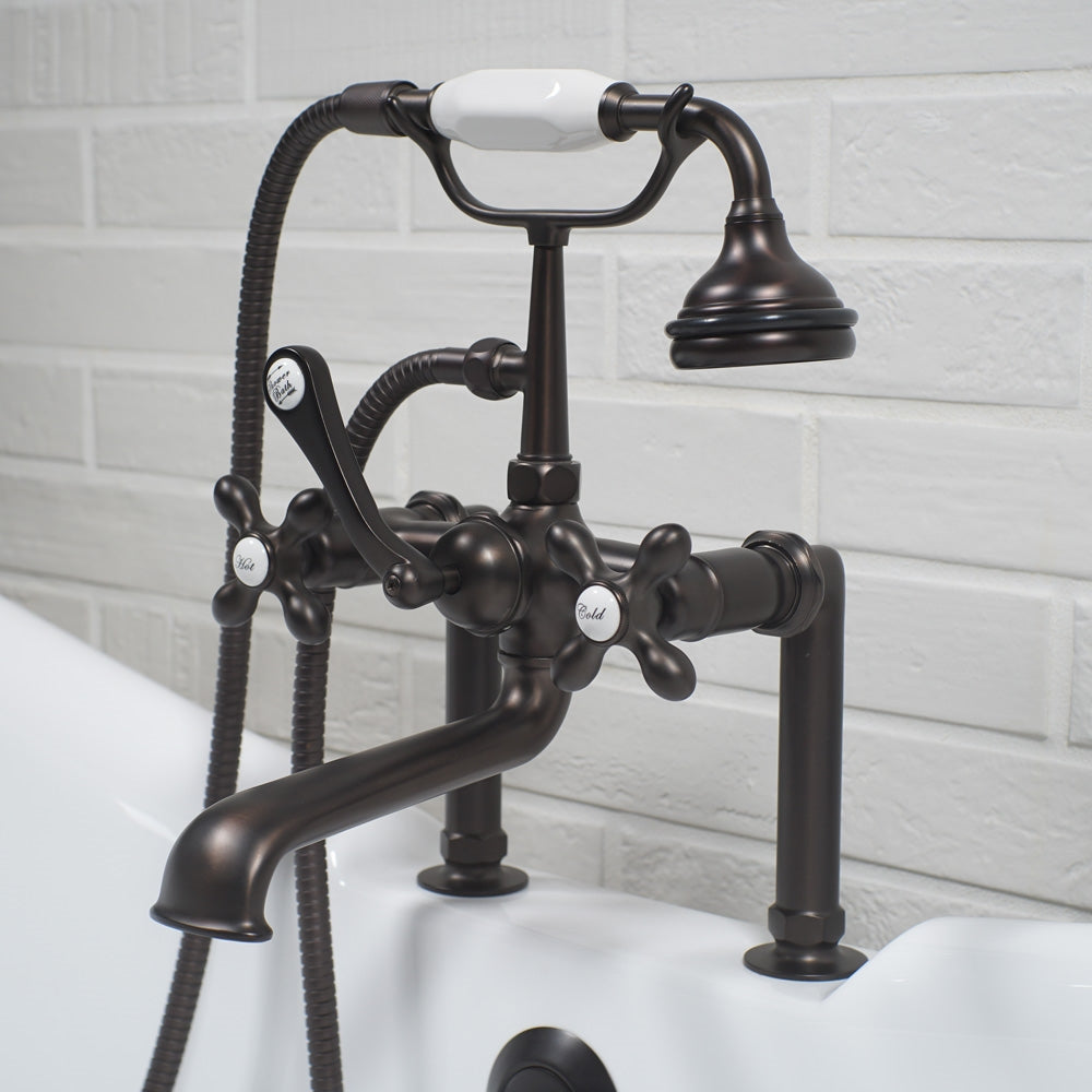 “Victoriana Deck Mounted British Telephone Style Tub Faucet” with Handheld Shower in Oil Rubbed Bronze