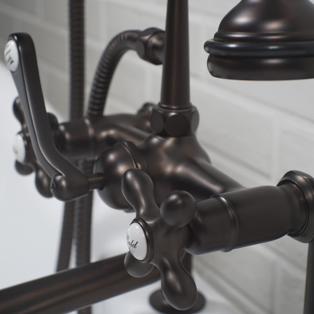 “Victoriana Deck Mounted British Telephone Style Tub Faucet” with Handheld Shower in Matte Black