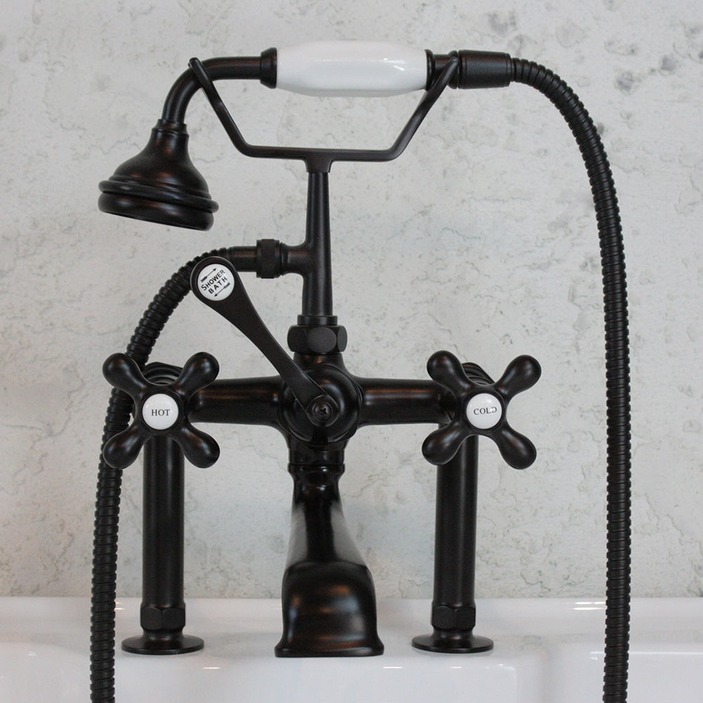 “Victoriana Deck Mounted British Telephone Style Tub Faucet” with Handheld Shower in Oil Rubbed Bronze