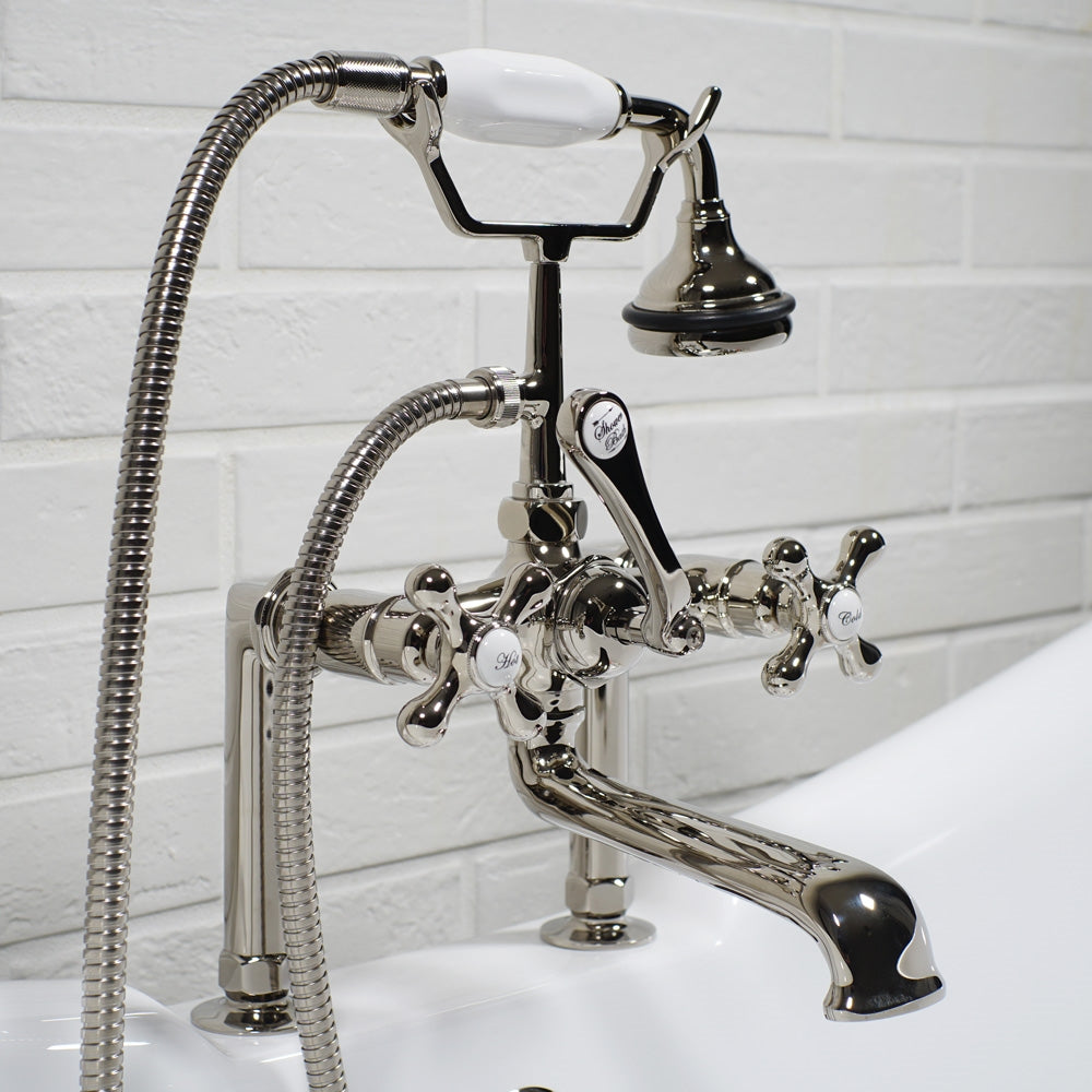 VF110TPN “Victoriana Deck Mount Tub Faucet” with Handheld Shower in Polished Nickel