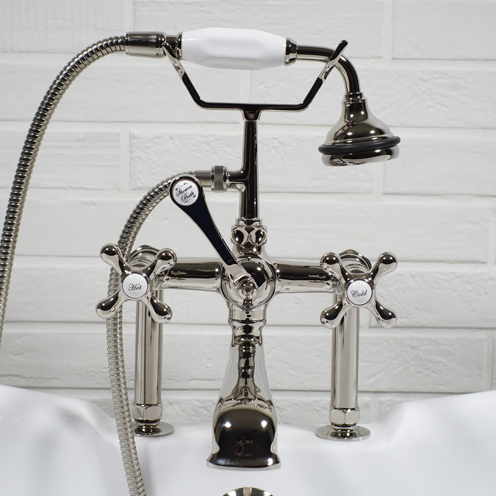 VF110TPN “Victoriana Deck Mount Tub Faucet” with Handheld Shower in Polished Nickel