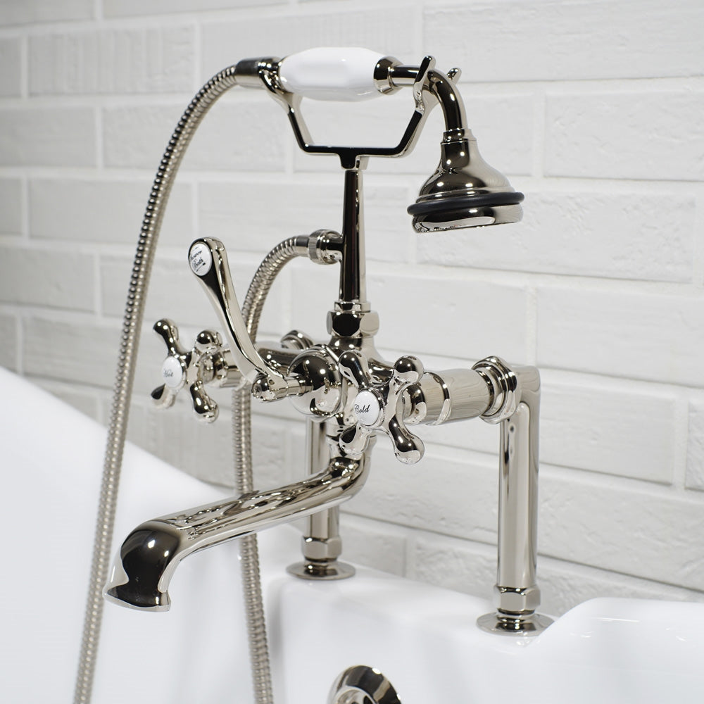 VF110TPN “Victoriana Deck Mount Tub Faucet” with Handheld Shower in Polished Nickel