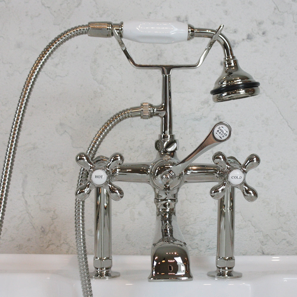 VF110TPN “Victoriana Deck Mount Tub Faucet” with Handheld Shower in Polished Nickel