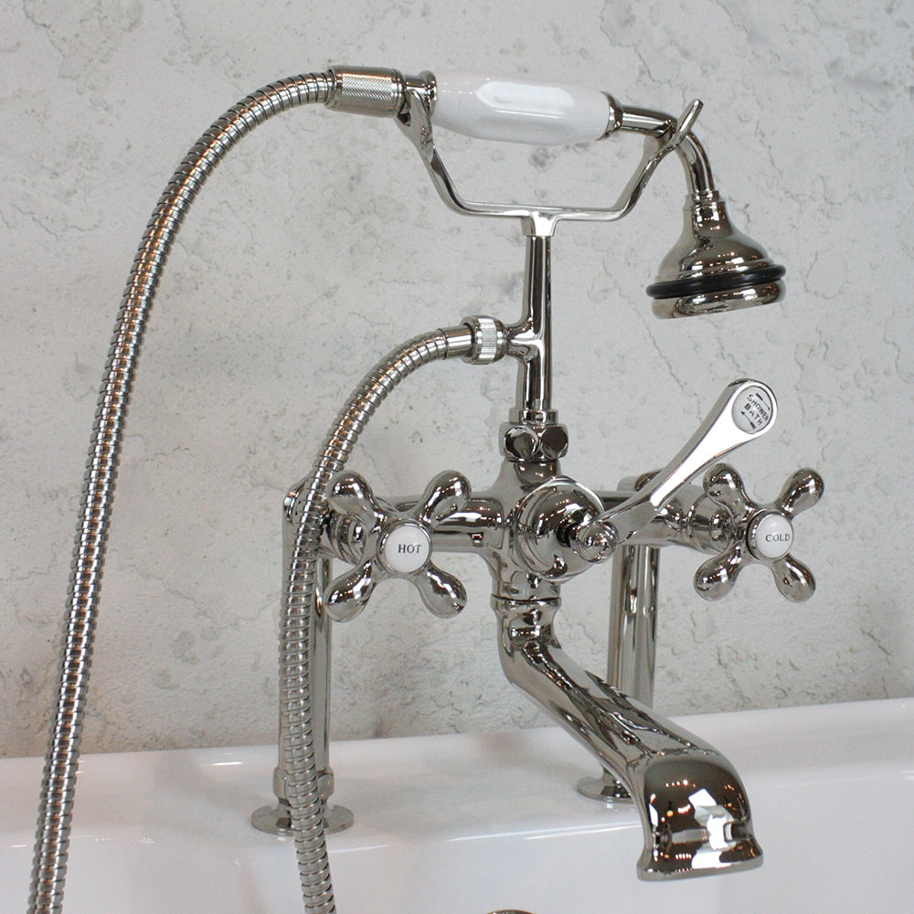 VF110TPN “Victoriana Deck Mount Tub Faucet” with Handheld Shower in Polished Nickel