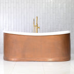 “SanSiro Marseille W59LA” 59 Inch “Water Jetted” Lightly Aged Solid Copper Shell French Bateau Bathtub with 3/4" Thick CoreAcryl Acrylic Interior