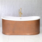 “SanSiro Marseille W67LA” 67 Inch “Water Jetted” Lightly Aged Solid Copper Shell French Bateau Bathtub with 3/4" Thick CoreAcryl Acrylic Interior