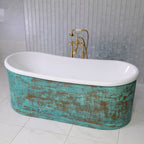 “SanSiro Marseille W67VG” 67 Inch “Water Jetted” Verdigris Aged Solid Copper Shell French Bateau Bathtub with 3/4" Thick CoreAcryl Acrylic Interior
