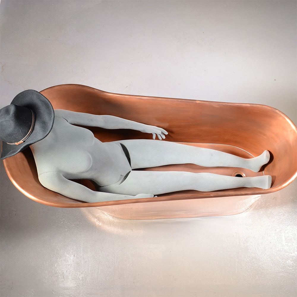 “SanSiro Wild West 59LAAir ” 59 inch “Warmed Air Jetted” Pure Copper Freestanding Single Slipper Pedestal Bathtub with Light Aged Finish